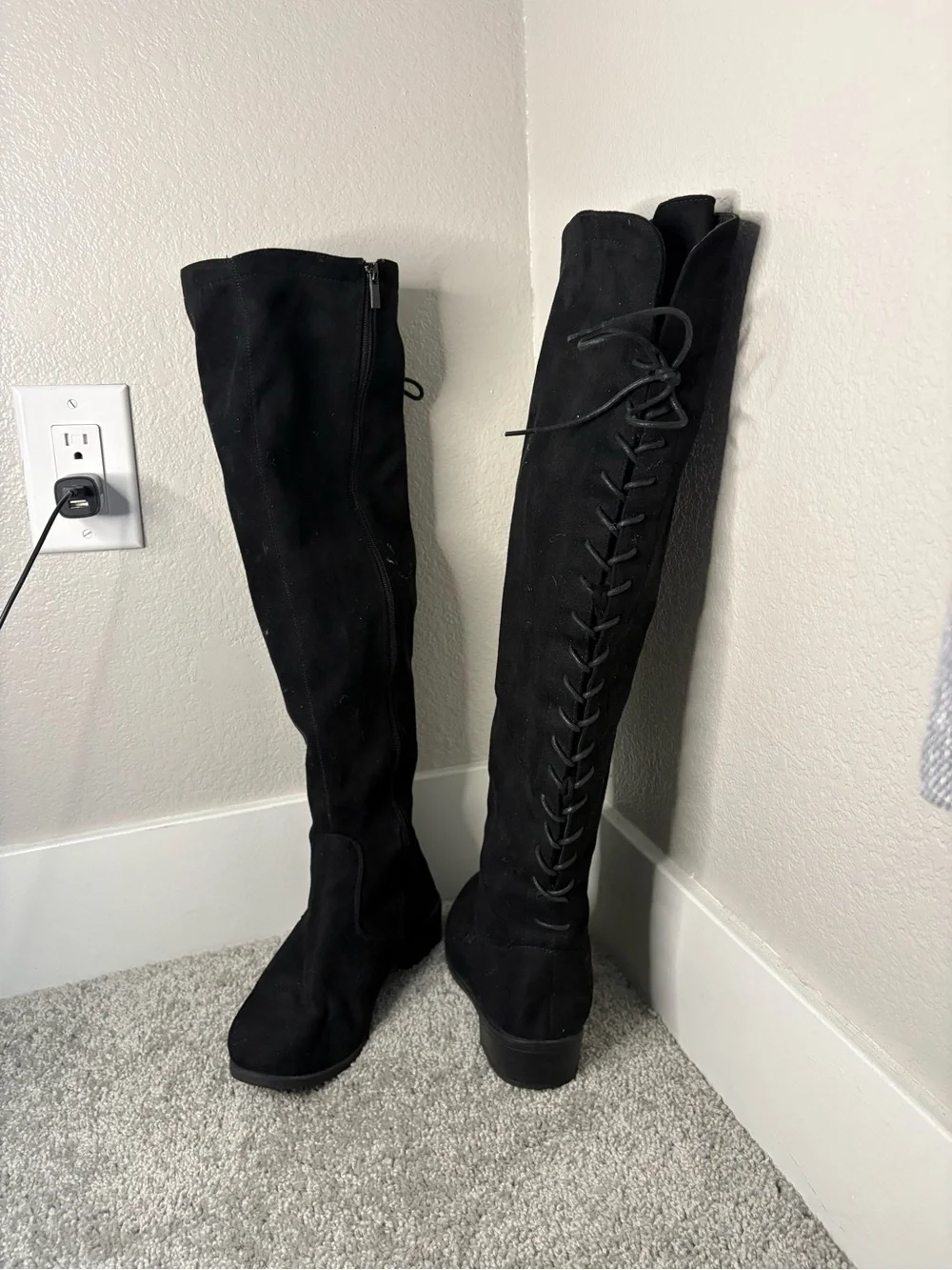 TOP Moda Black Over-The-Knee Faux Suede Boots with Side Zip